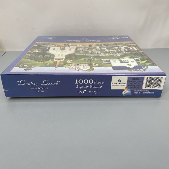 Sunday Social Bob Pettes Sunsout Ice cream Church Jigsaw Puzzle 1000 Piece 20x27 - Picture 3 of 4